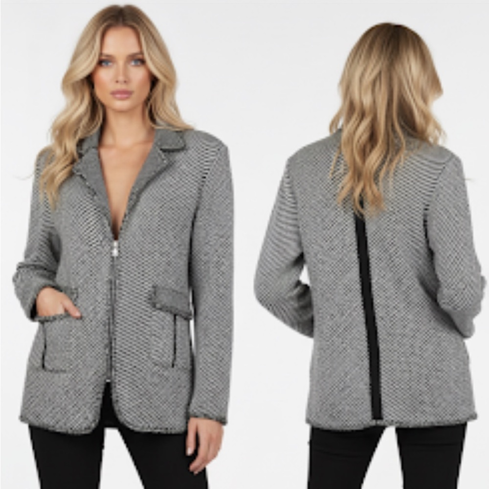 AMS PURE COLLECTION Baby Alpaca/Wool Blend Birdseye Knit Blazer-Cardigan Size 12